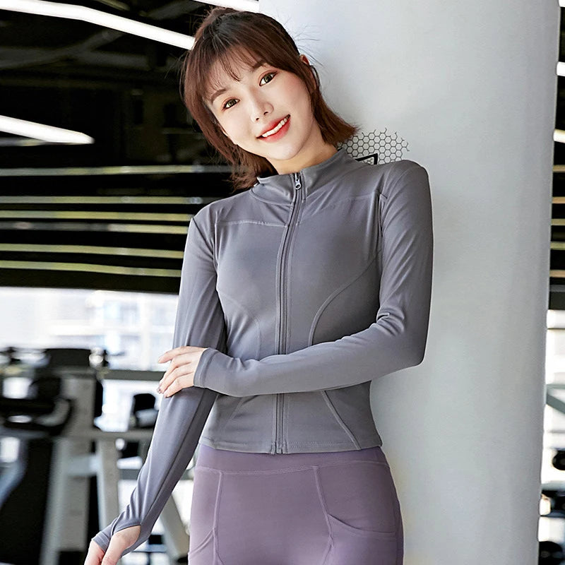 Women's Activewear Jacket Long Sleeve Slim Fit Sunscreen Sweatshirt Thumb Hole Slimming Running Fitness Top Yoga Coat for Women