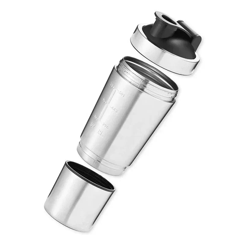 New Detachable Double Layer Stainless Steel Vacuum Whey Protein Powder Sports Shaker Water Bottle for Outdoor Use