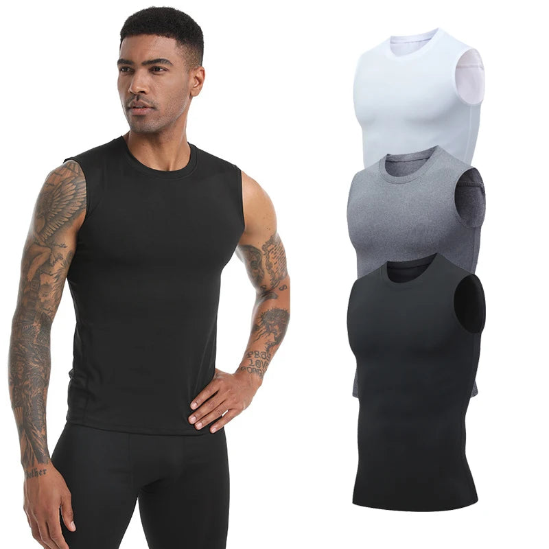 Compression Tank Top Men Gym Shirt Sleeveless Quick Dry Solid Sportswear Male Fitness Bodybuilding Vest Workout Muscle Top