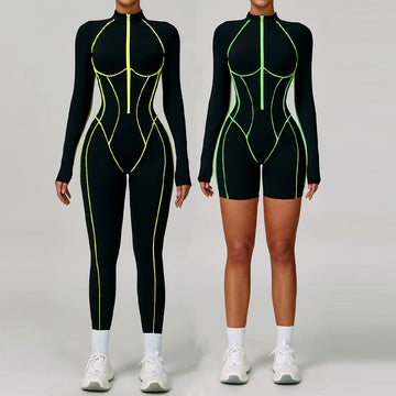 Patchwork Hollow Backless Sport Jumpsuit Women 1 Piece Yoga Set Workout Clothes Unitard Gym Women Romper Fitness Short Playsuit