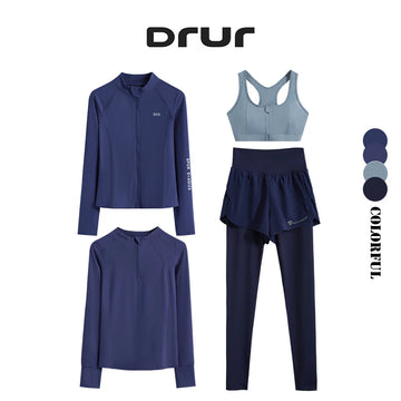 DRUR 4pcs Yoga Suit Women Sports Bra High Waist Leggings And Jacekets Sets Sport Outfit Fitness Workout Clothes Lady Sportswear