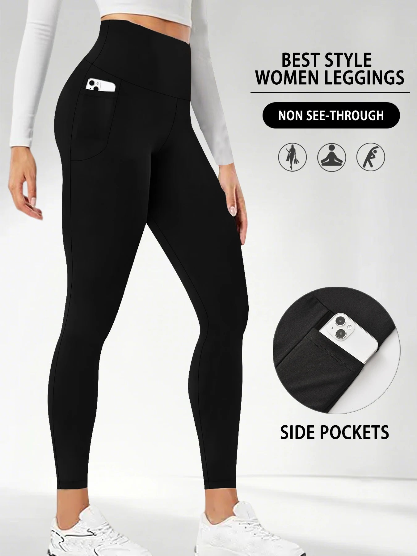 Super Soft Sports Leggings With Pockets For Women High Waisted Workout Yoga Running Push Up Gym Fitness Tight Pants Women's