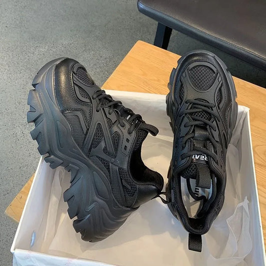 2024 New Women New Fashion Platform Sport Shoes Women Summer Black Casual Chunky Sneakers Women Mesh Leather Platform Shoes