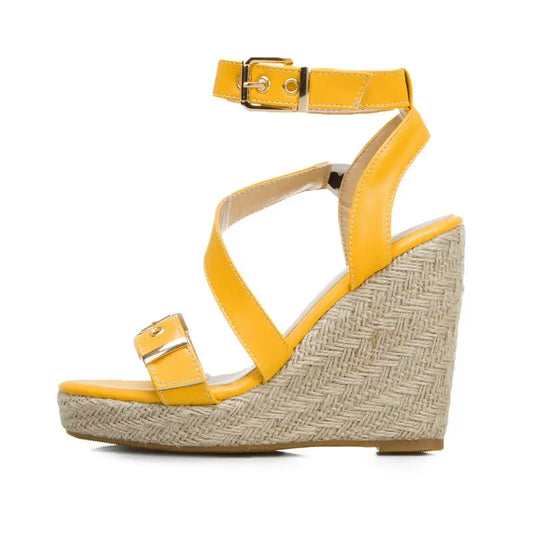Beach Dress Sandals Women Plus Size 34-46 Wedges 2024 Summer New Buckle PU Leather Casual Platform Shoes Zapatos Mujer
