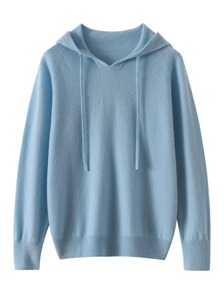 ADDONEE Women Cashmere Hooded Pullover Sweater 100% Cashmere Knitwear Spring Autumn Casual Simple Style Hoodie Clothing Tops
