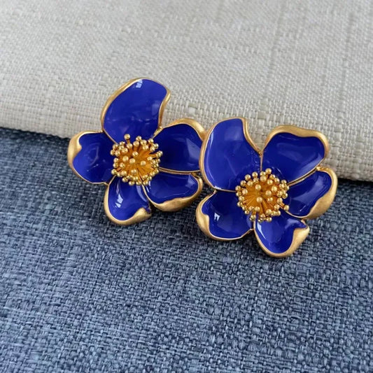 Fashion Jewelry Enamel Stud Earrings for Women Vintage Style Flower with Multicolored