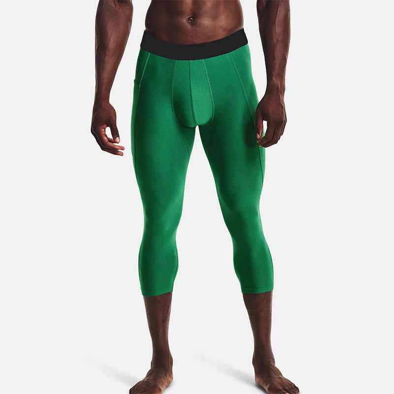 Men Compression 3/4 Leggings Sportswear Elastic Male Trousers Gym Tights Fitness Tracksuits Training Jogging Skinny Pants Men