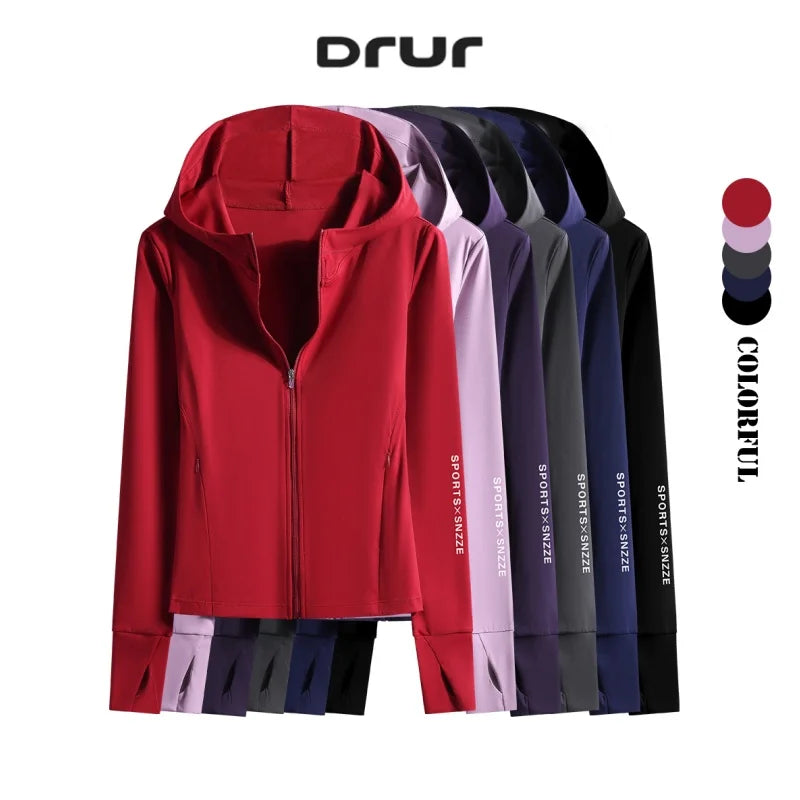 DRUR Autumn Winter Yoga Top Women Hooded Workout Jacket Zip Up Athletic Running Shirts with Pockets Sportswear Christmas Gifts