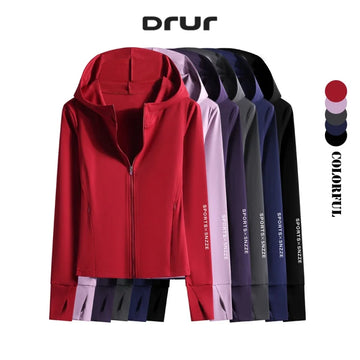 DRUR Autumn Winter Yoga Top Women Hooded Workout Jacket Zip Up Athletic Running Shirts with Pockets Sportswear Christmas Gifts