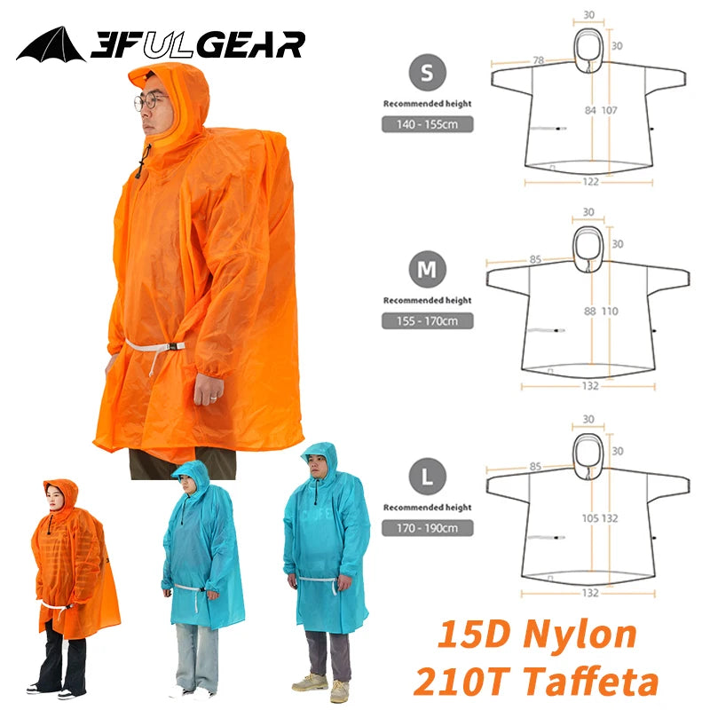 3F UL GEAR Sleeve Raincoat 15D/210T Nylon Waterproof PU5000MM Outdoor Ultralight Multifunctional Hiking Cycling Jacket Poncho