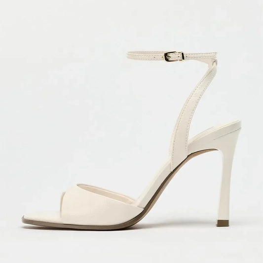 Elegant Patent Leather Ankle Strap Buckle Heeled Sandals Women Sexy Square Toe Peep Toe High Heels Summer Office Designer Shoes