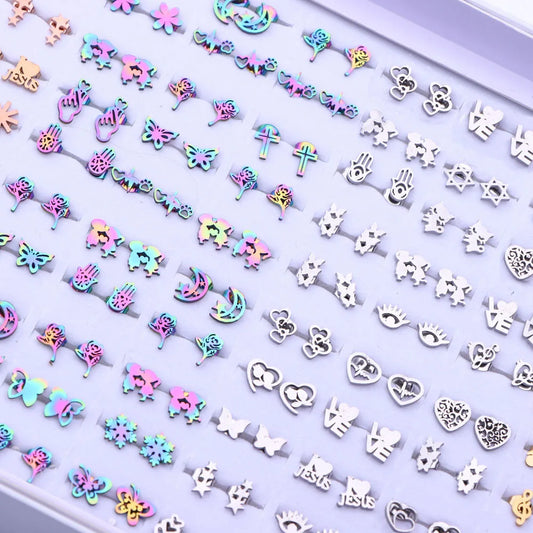 10/20/30/50Pairs/Lot Fashion Simplicity Flower Star Stainless Steel Earrings For Women Mix Color Jewelry Party Gifts Accessories