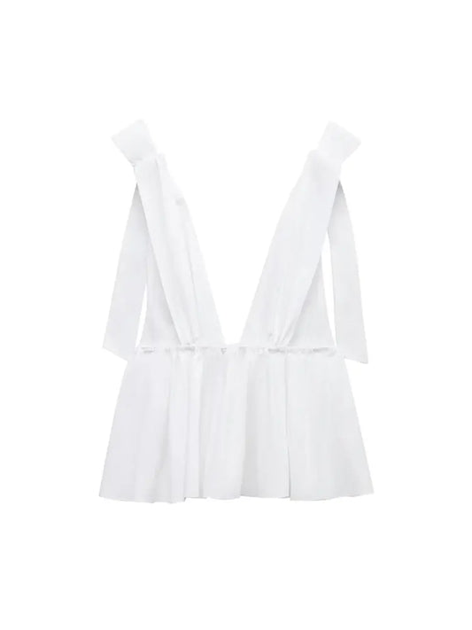 TRZA Women Sexy Fashion With Bows Poplin Tank Tops V Neck Straps Female Camis Mujer