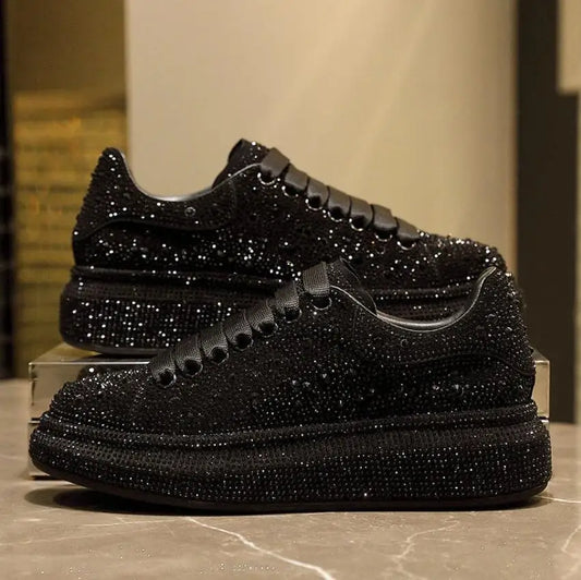 2025 Autumn Women Platform Shoes rhinestones Thick-soled White Silver Shoes Shining Crystal Sneakers Trend Casual Sneakers