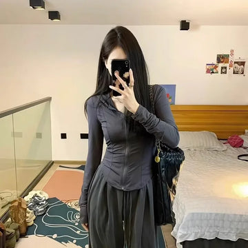 Women's Fitness Coat Hooded Cardigan Tight Quick-dry Sports Jacket Running Training Shirt Yoga Clothes Long Sleeve Sport Jacke