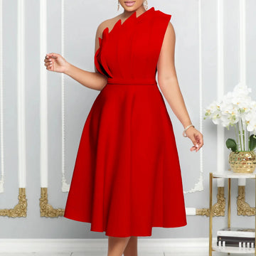 2025 New Arrival Hot Sale Elegant Women Dress Plus Size Ruffle Patchwork One Shoulder sleeveless  Outfits Evening Party Dress