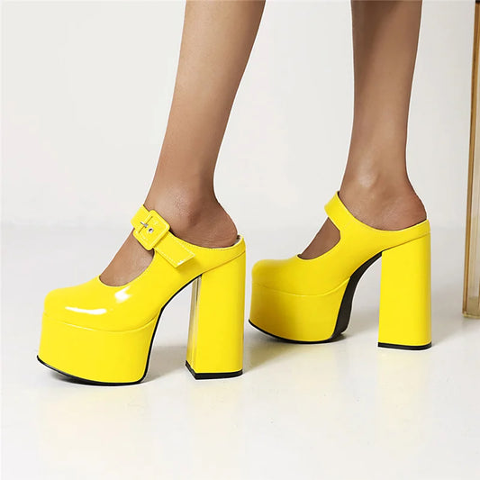 Sexy Women's Sandals Platform 2023 Summer Shoes For Women Candy Yellow Green Party Fetish Dance Shoes Ladies Block Heels Sandal
