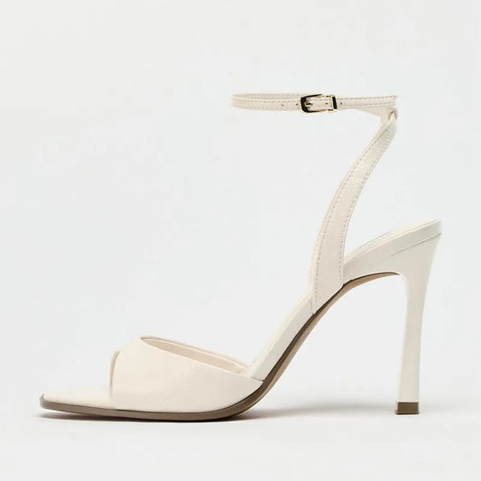 Designer Patent Leather Ankle Strap Buckle Heeled Sandals Women Sexy Square Toe Peep Toe High Heels Summer Elegant Office Shoes