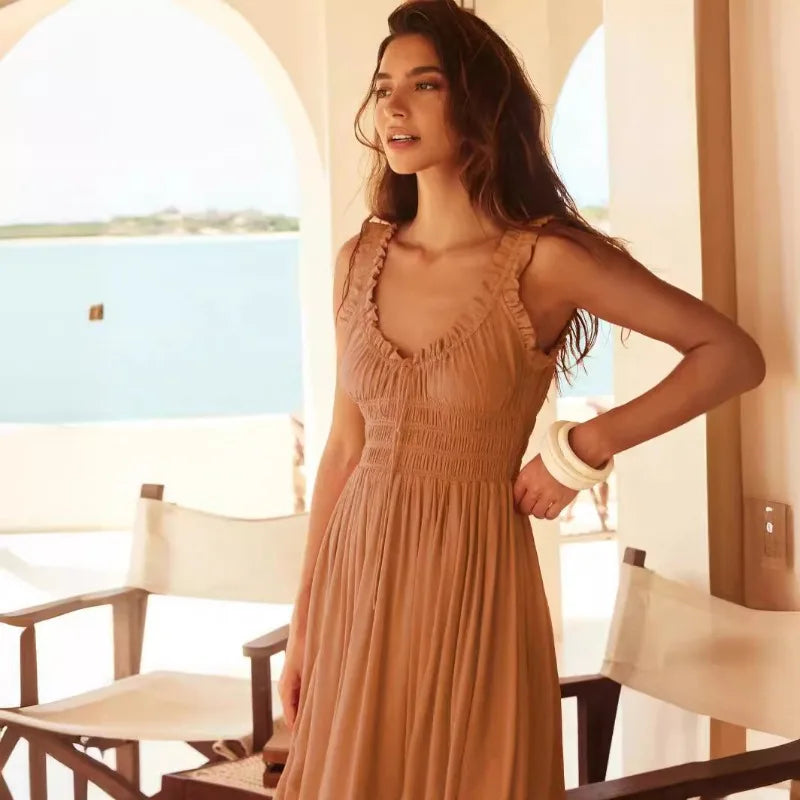 2025 New Women's Fashion Seaside Casual Overall Dress with High-end French Resort Vibe
