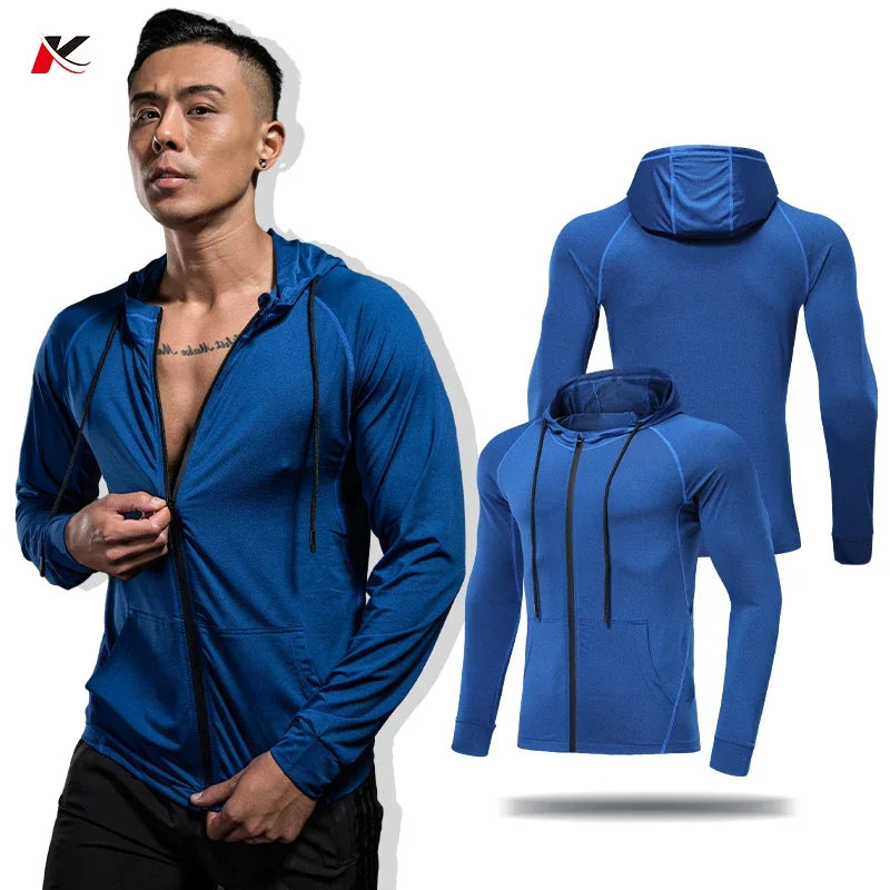 Spring Autumn Casual Tracksuit Men Outdoor Running Sport Jacket Waterproof Windproof Hooded Windbreaker Coats With Pocket 727