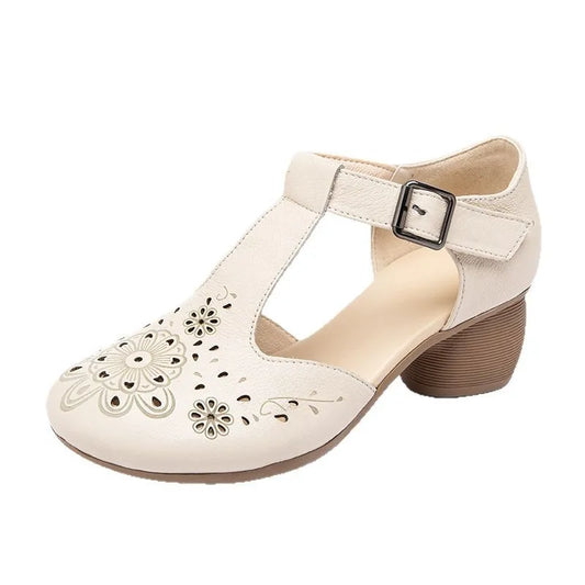 GKTINOO Genuine Leather Women Sandals Summer Shoes 5CM High Heels Retro Women Shoes 2025 Hollow Out Sandals