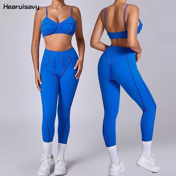 Hearuisavy 2025 New Style 2Pcs Sports Suit Women Workout Bra Suit Running Gym High Waist Legging Quick Dry Tight Yoga Clothing