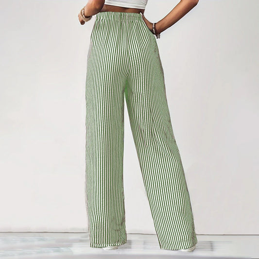 Women's Striped Pockets Drawstring Full Length Chino Pants Spring Autumn Ladies Casual Mid Elasticated Waist Bottoms