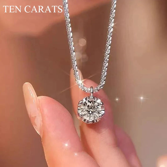 TEN CARATS S925 Sterling Silver VVS1 Moissanite Classic Women's Necklace Birthday Party Gift GRA Certified Jewelry