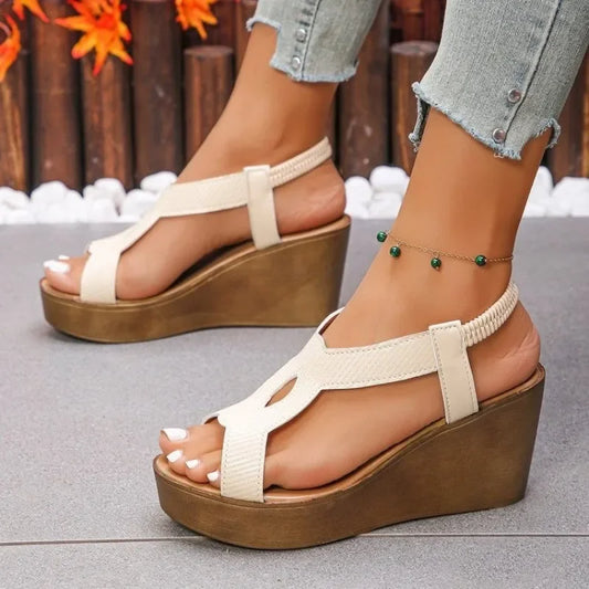 2025 Comfortable Non Slip Beach Shoes Woman PU Leather Platform Roman Sandalias Mujer Wedge Sandals for Women Summer