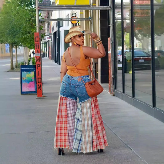 Casual Wide Leg Jeans GT9179 Women's Clothing Denim Patchwork Cross-Border Shipping Available from Mainland China Origin