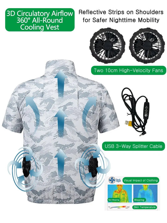 Cooling Fan Vest Men's Fan Jacket USB Refrigeration Air Conditioning Clothing Outdoor Heat Protection Fishing Work Short Sleeve