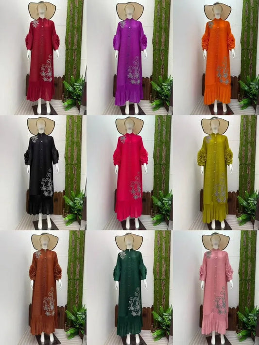 2025 New Wrinkled Handmade Beads Hand-cranked Flower Jacket Dress Fashion Heavy Industry Disc Flower Bead Long Dresses Women