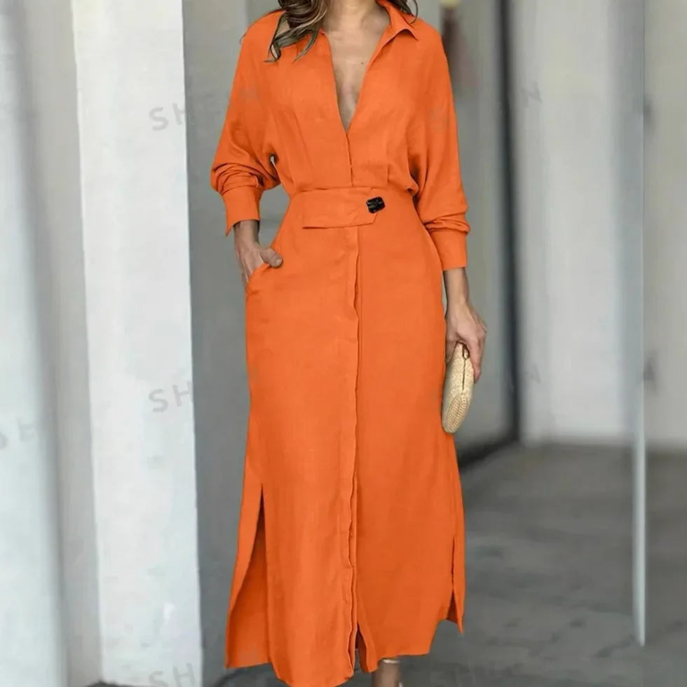 Elegant Fashionable Women's Dress Amazon Europe Asia 2025 Spring Idle Style Solid Color Long Sleeve Clothing For Women