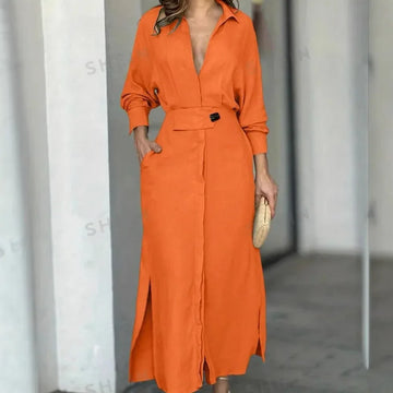 Elegant Fashionable Women's Dress Amazon Europe Asia 2025 Spring Idle Style Solid Color Long Sleeve Clothing For Women