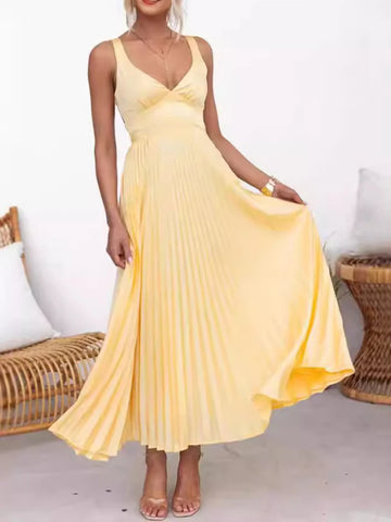 2024 Summer Fashion New Style Women's Elegant Strap Fold Style Loose Solid Color Vacation Style Banquet Style Women's Long Dress