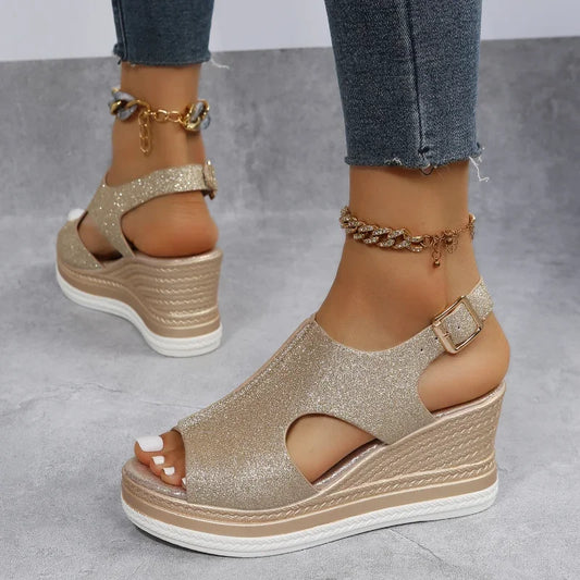 2025 New Summer Women's Sandals Fashion All-match Wedge Heel Women Casual Open Toe Sandals Roman Platform Women's Shoes