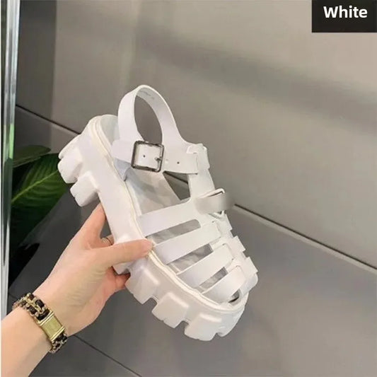 Women's Roman Style Thong Sandals Breathable Hollow out Thick Heel Waterproof Platform Woven Retro Summer New Style Shoes