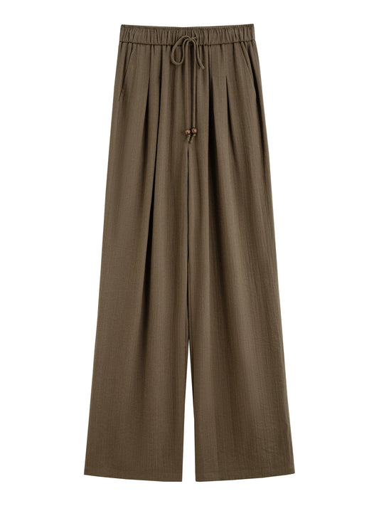 MInimalism Style Linen Straight Elastic HIgh Waist Casual Pants For Women