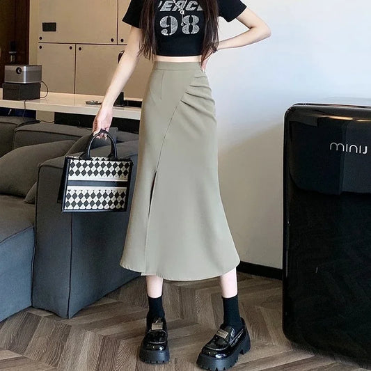 Midi Tight with Slit Skirts for Women Wrap High Waist Modest V 2025 Trend A Line Stylish Clothing Sales Summer Cheap Woman Skirt