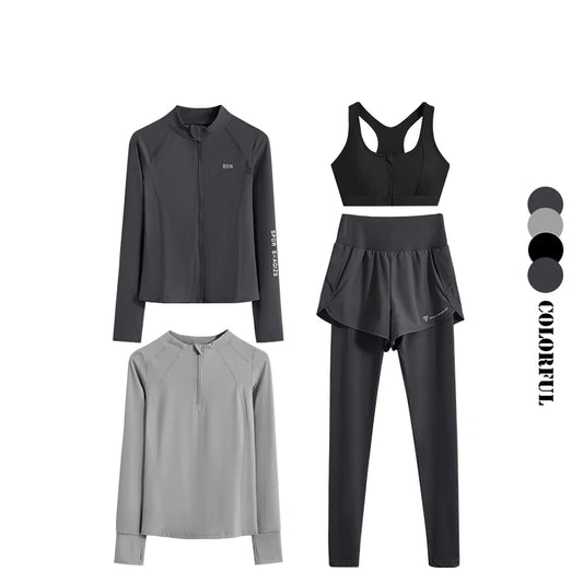 DRUR 4pcs Yoga Suit Women Sports Bra High Waist Leggings And Jacekets Sets Sport Outfit Fitness Workout Clothes Lady Sportswear