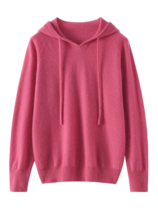 ADDONEE Women Cashmere Hooded Pullover Sweater 100% Cashmere Knitwear Spring Autumn Casual Simple Style Hoodie Clothing Tops