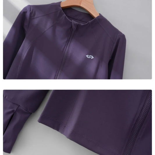 DRUR Womens Running Jacket Long Sleeve Zipper Quick Dry Sport Shirt With Pockets Gym Clothes Fitness Tops Lightweight Breathable