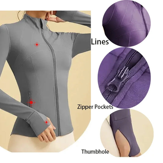 Aiithuug Women Full Zip Up Running Jackets Sports Jackets Quick Dry Zipper Pocket Workout Jacket Yoga Jackets Gym Jacket Traning