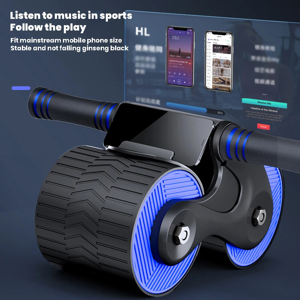 Abdominal Wheel Exerciser Dual Wheel Design Abdominal Fitness Wheel Automatic Rebound Anti-Slip for Bodybuilding Training