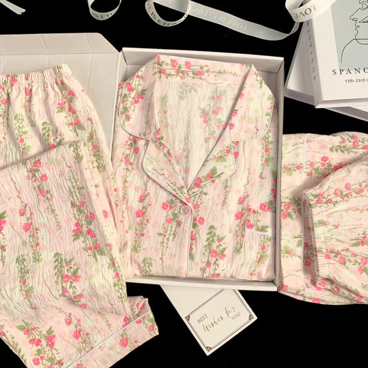 Spring and Summer Sweet and Cute Three-Piece Pajamas Homewear Cloud Cotton Casual Pajamas Homewear Homewear Girls Homewear