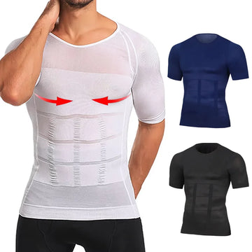 Men Fitness Clothes Short Sleeves Slimming Shirts Gym Bodybuilding Fitness Muscle T-shirt Mens Workout Tee Tops Base Layer Tank