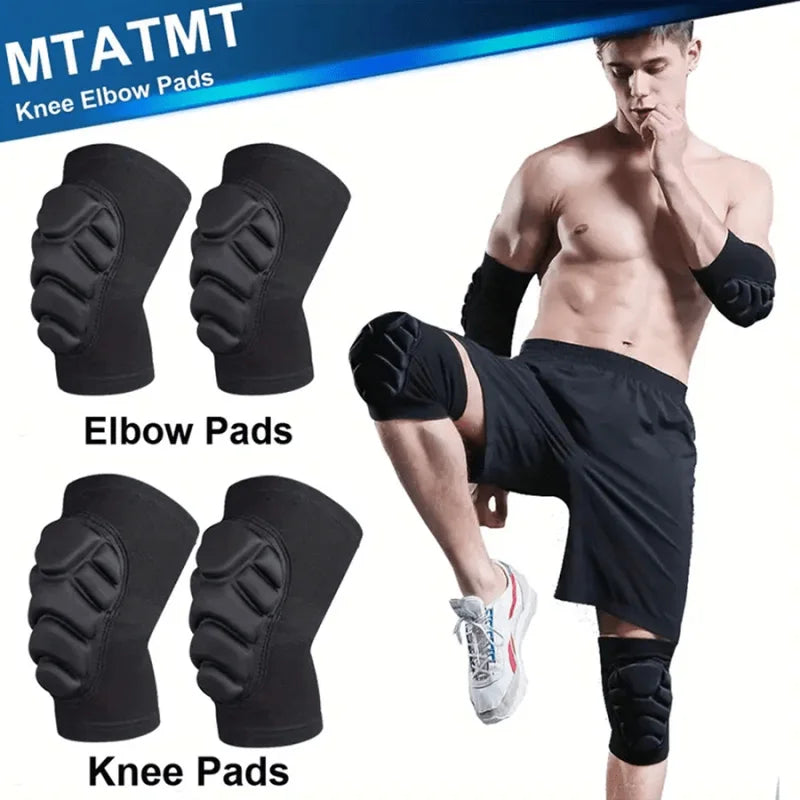 4PCS Knee & Elbow Pads Set for Sports - Thickened EVA Foam, Adjustable Non-Slip Straps, Volleyball/Basketball/Football (Black
