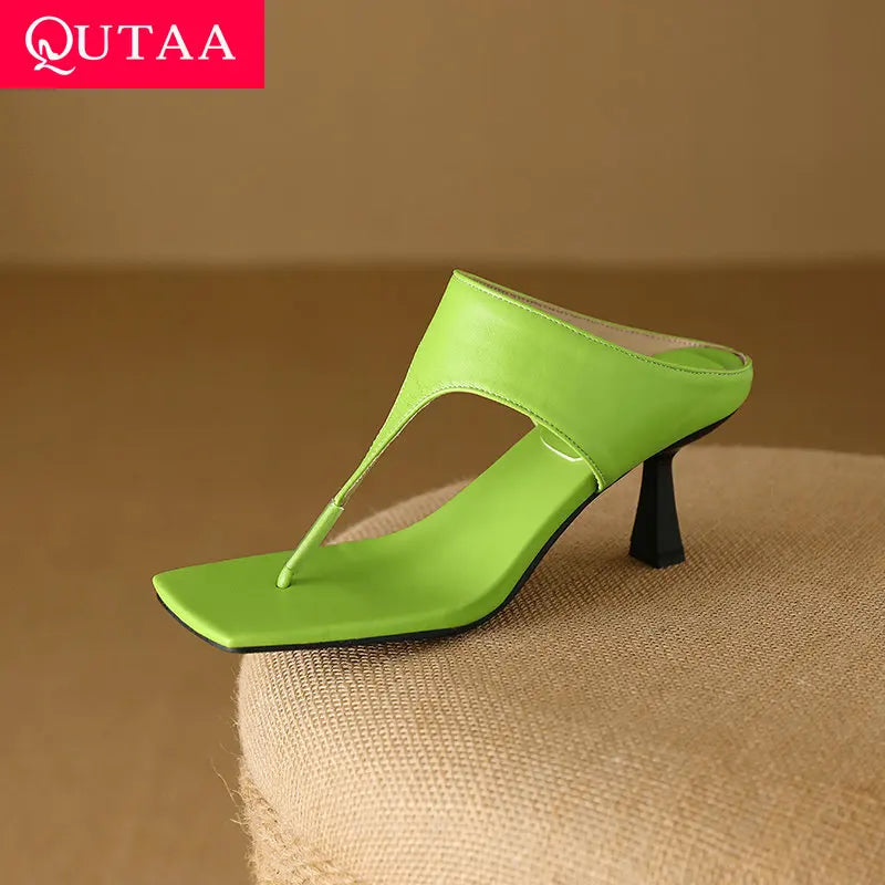 QUTAA 2025 Sexy Women Sandals Shoes Flats Heels Clip toe PU Open Toe Party Slingbacks Slip On Strap Dress Shoes 34-43