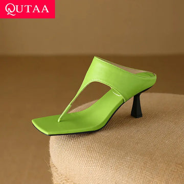 QUTAA 2025 Sexy Women Sandals Shoes Flats Heels Clip toe PU Open Toe Party Slingbacks Slip On Strap Dress Shoes 34-43