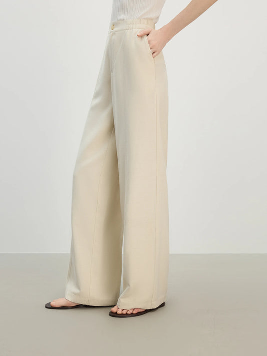 Summer Women's High-Waist Linen Wide Leg Pants - Fluid Draping & Full-Length Silhouette for Effortless Resort Chic